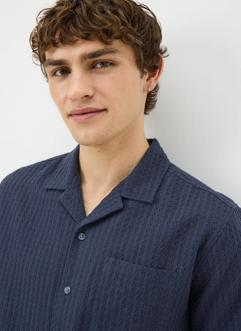 ماتلان Navy Textured Short Sleeve Shirt